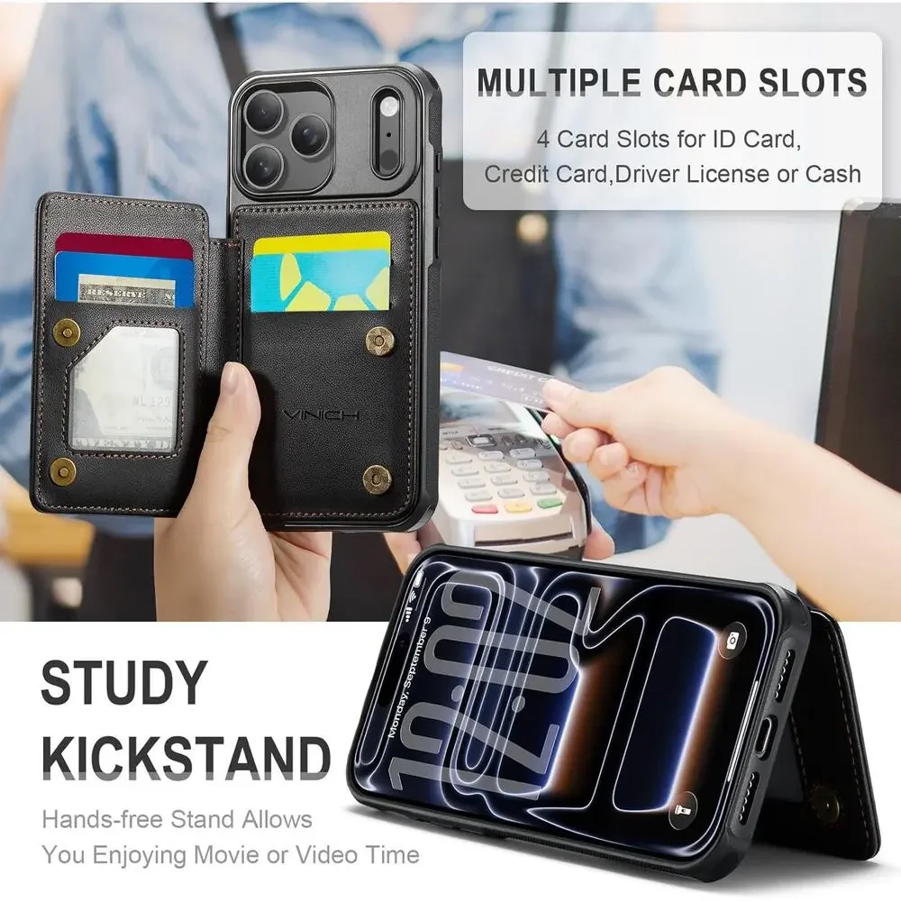 Vinich For IPhone 17 Pro Wallet Case With Card Holder, RFID Blocking Credit